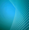 Abstract digital artwork featuring curved, parallel turquoise lines on a gradient teal and blue background, creating a dynamic wave-like effect.
